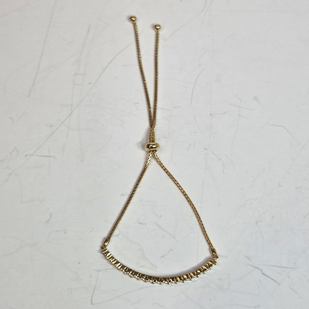 PM sterling silver vermeil adjustable lariat bracelet diamond chip sz 7-9.5in